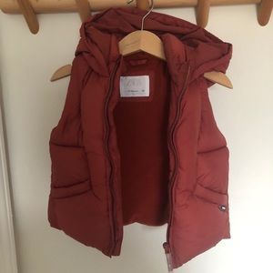 Zara Red Puffer Vest with Hood